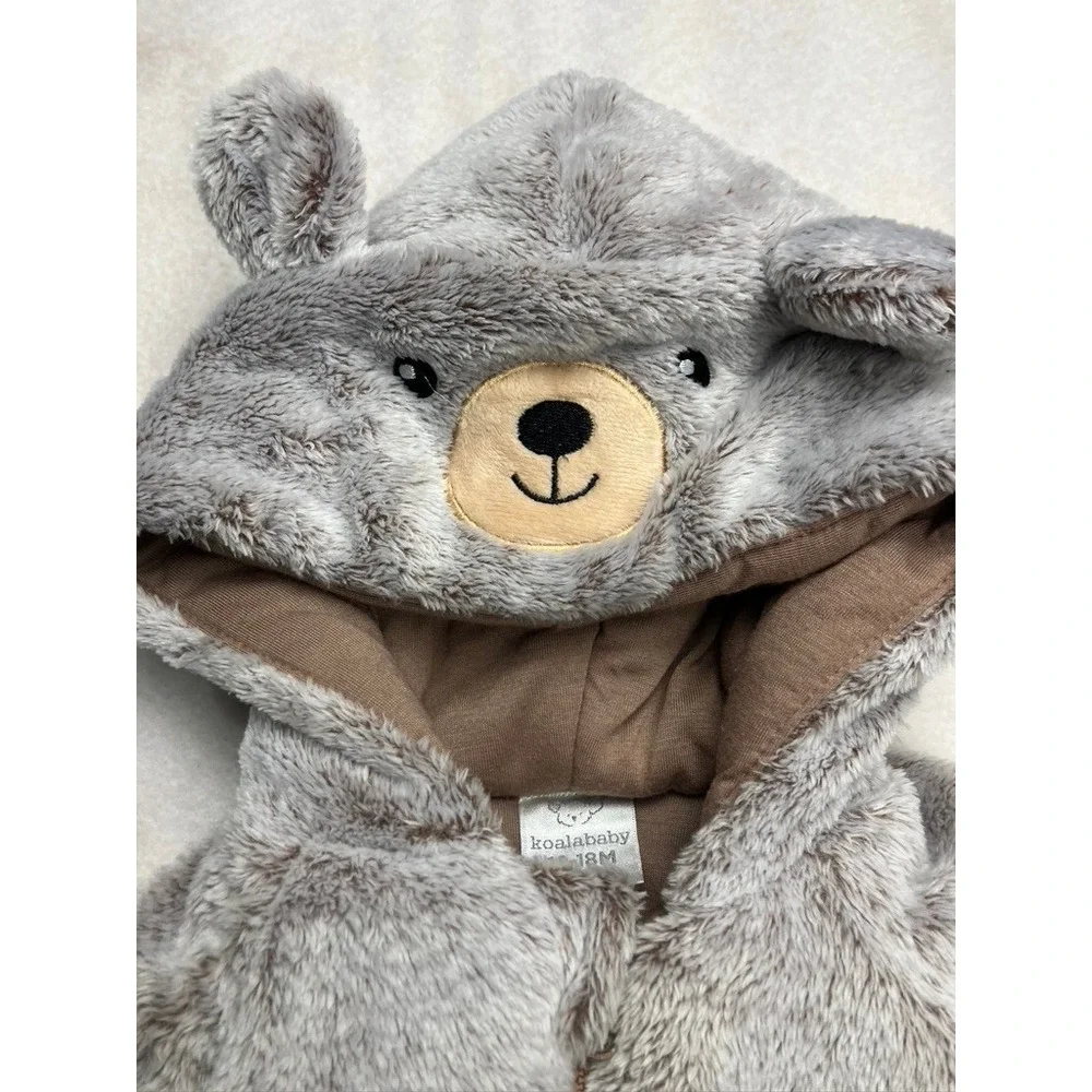 Koala Baby Bear Fuzzy Hooded Bunting Snowsuit 12 18 Months Gray Zip Up‎